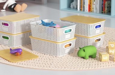 Plastic Storage Baskets With Bamboo Lids Only $26.99 (Reg. $50)!